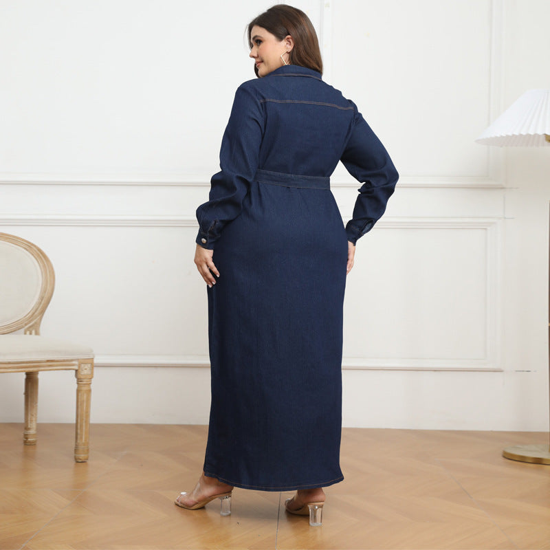 V-neck Cardigan Washed Denim Dress For Women