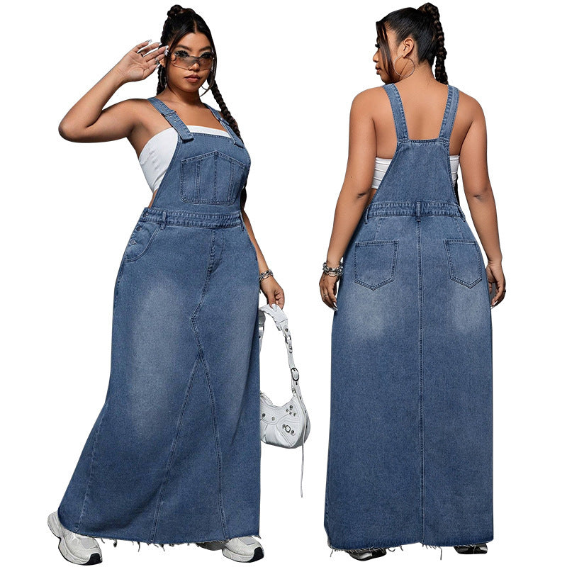 Women's Cool Denim Suspender Skirt