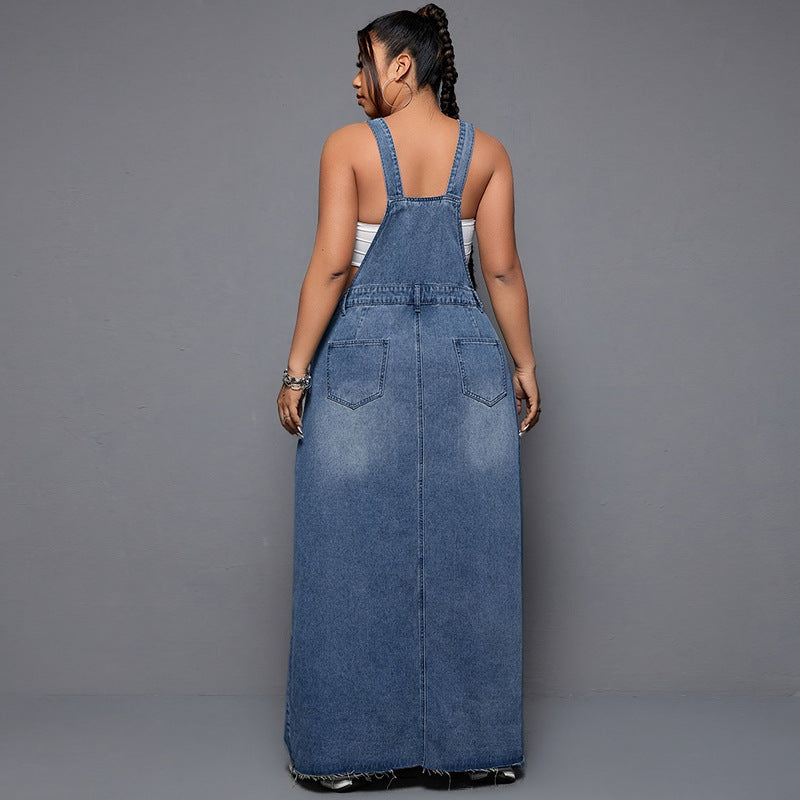 Women's Cool Denim Suspender Skirt
