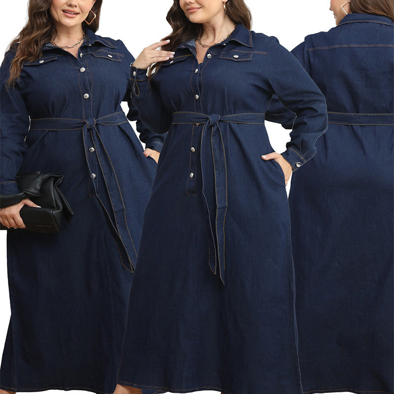 V-neck Cardigan Washed Denim Dress For Women